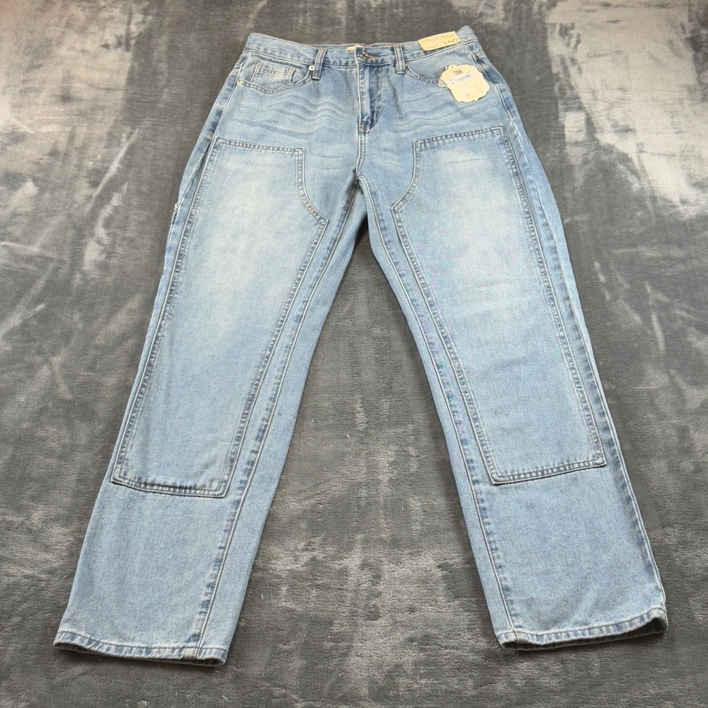Altar'd State Double Knee Straight Leg Jeans Medium Wash Blue Denim 28/7 NEW